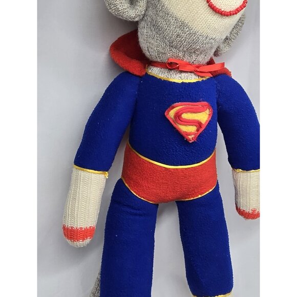 Sock Monkey Superman stuffed animal plush- Handmade 19 Inches - Picture 5 of 14